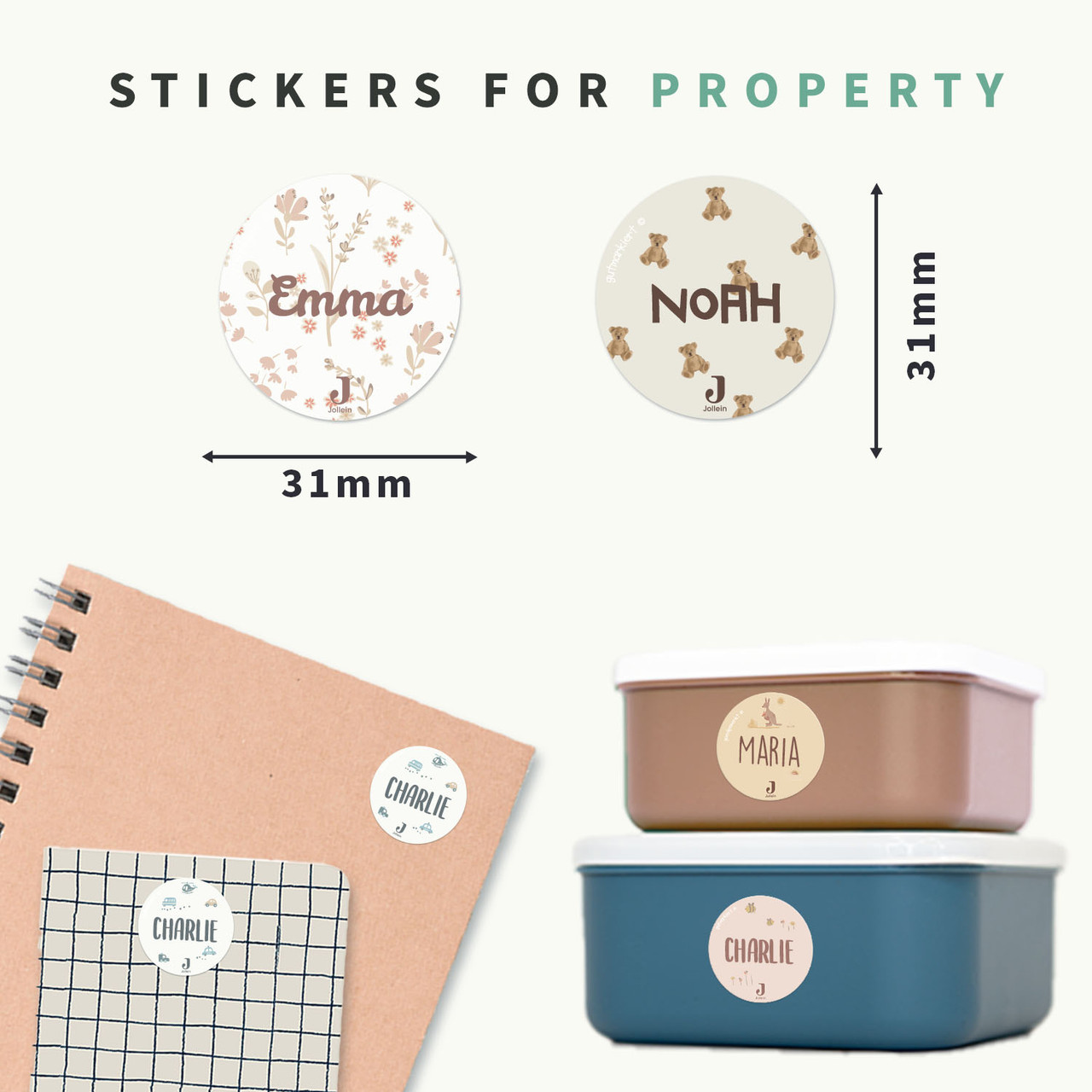 Easy2Name Round Name Stickers for Kids, Jollein Designs
