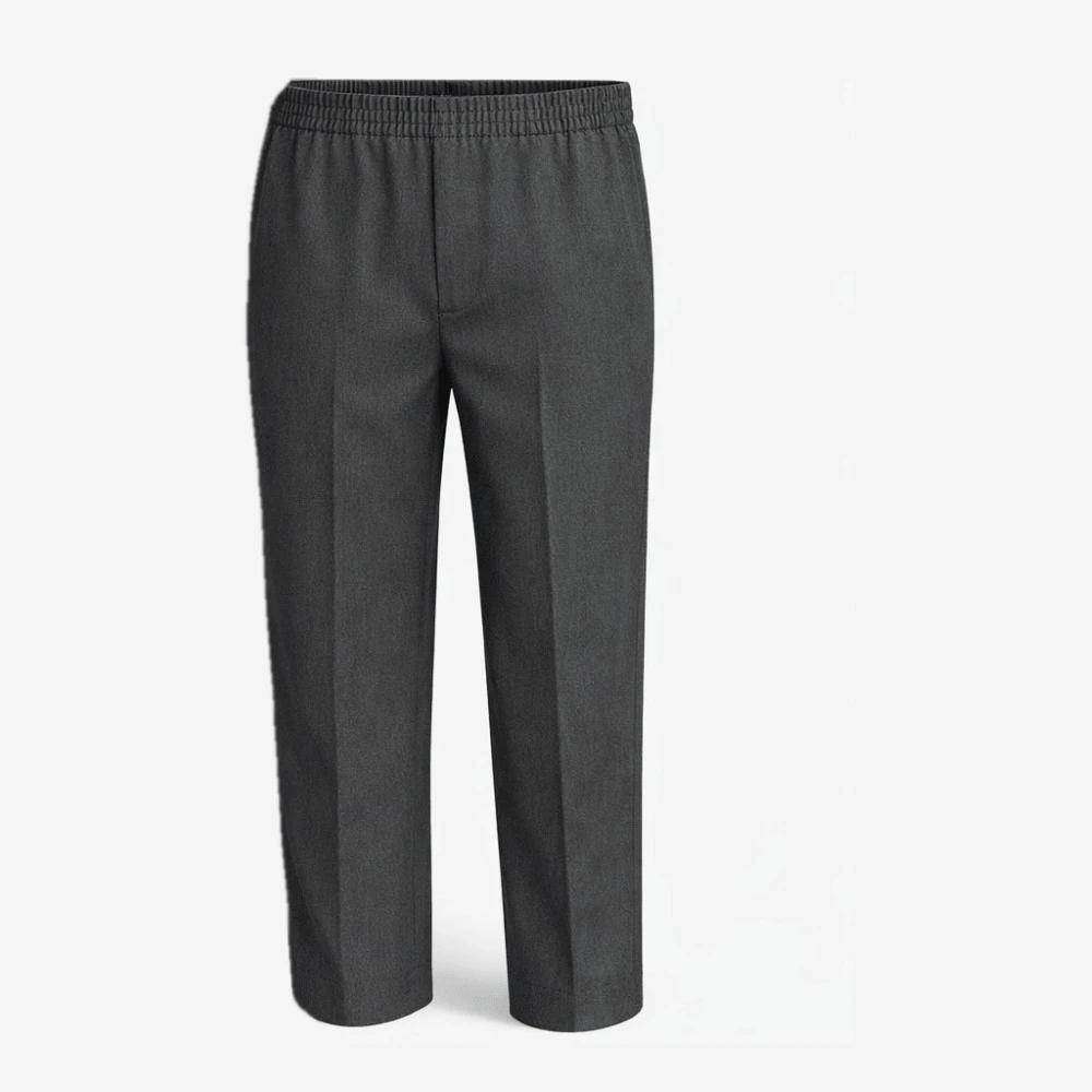 Boys Pull Up School Trousers, Full Elastic Waist, Single Pair, Ages 2-16