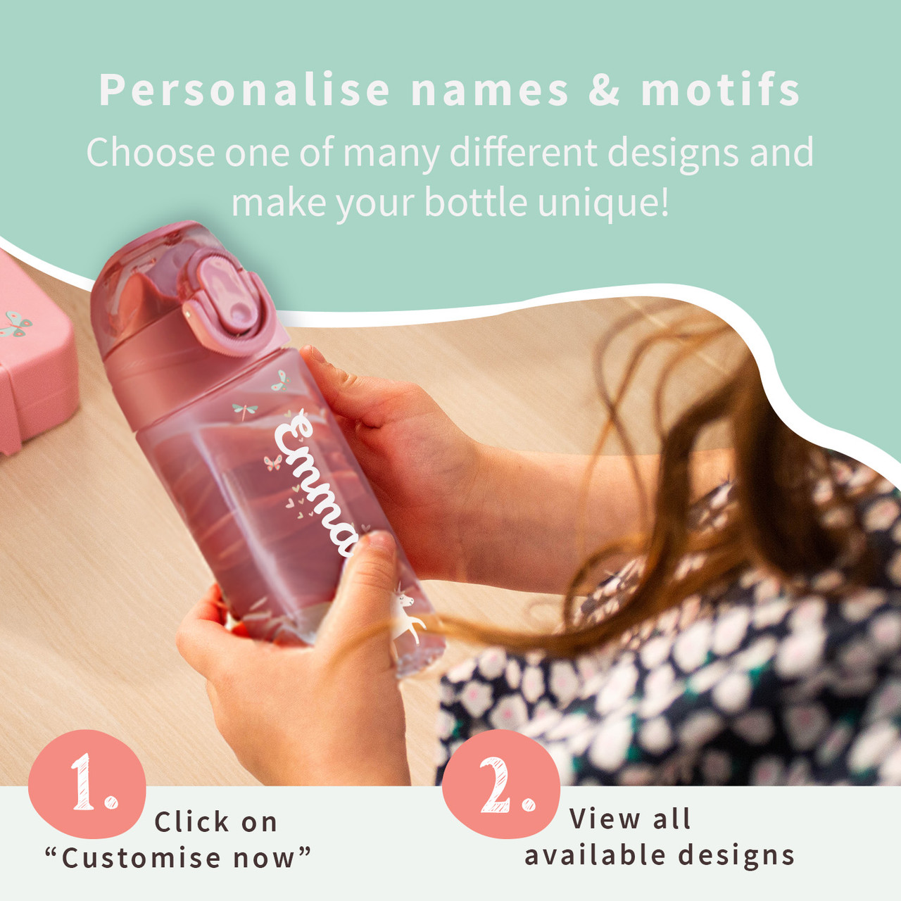 Easy2Name Personalised Kids Water Bottle with Name and Icon, 450 ml