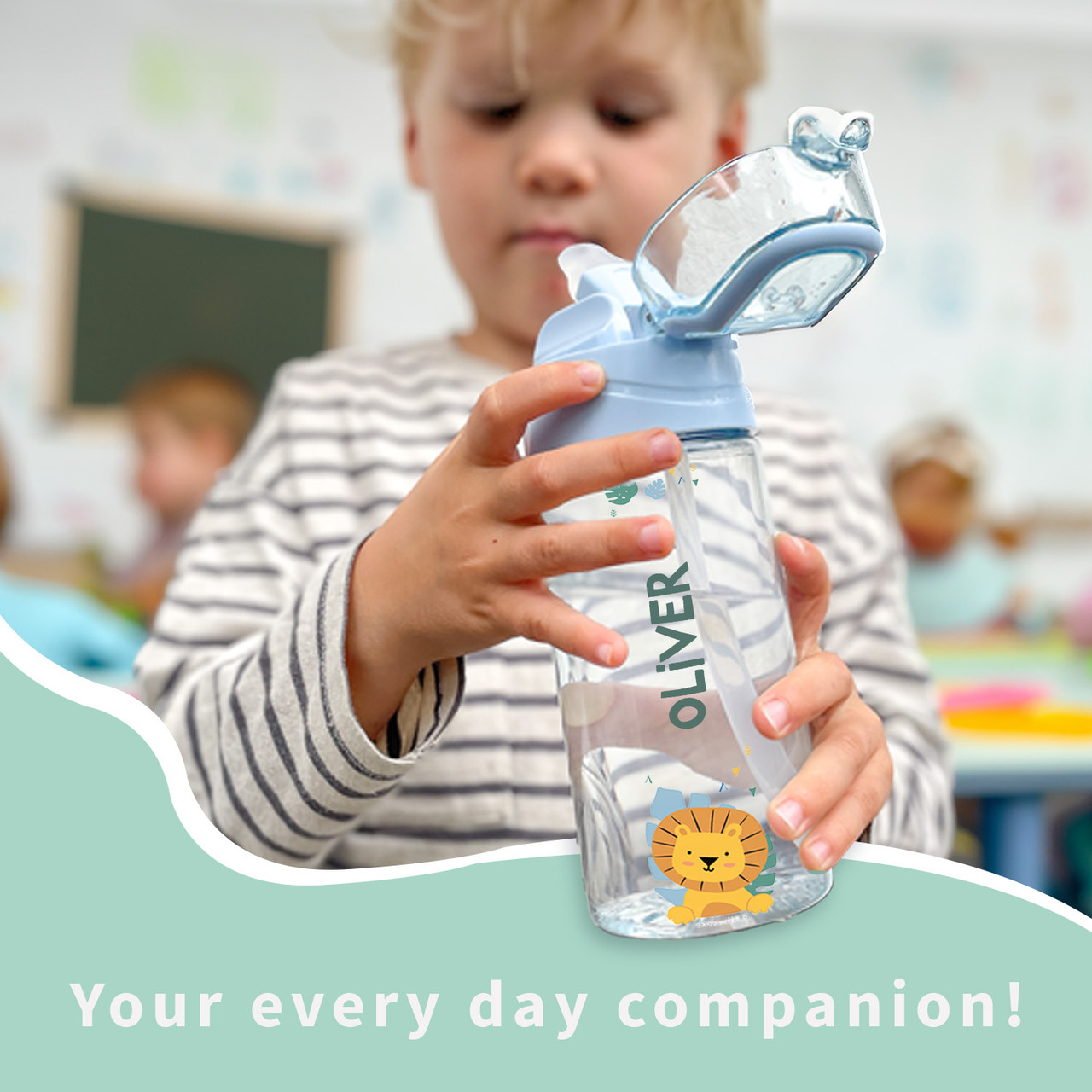 Easy2Name Personalised Kids Water Bottle with Name and Icon, 450 ml