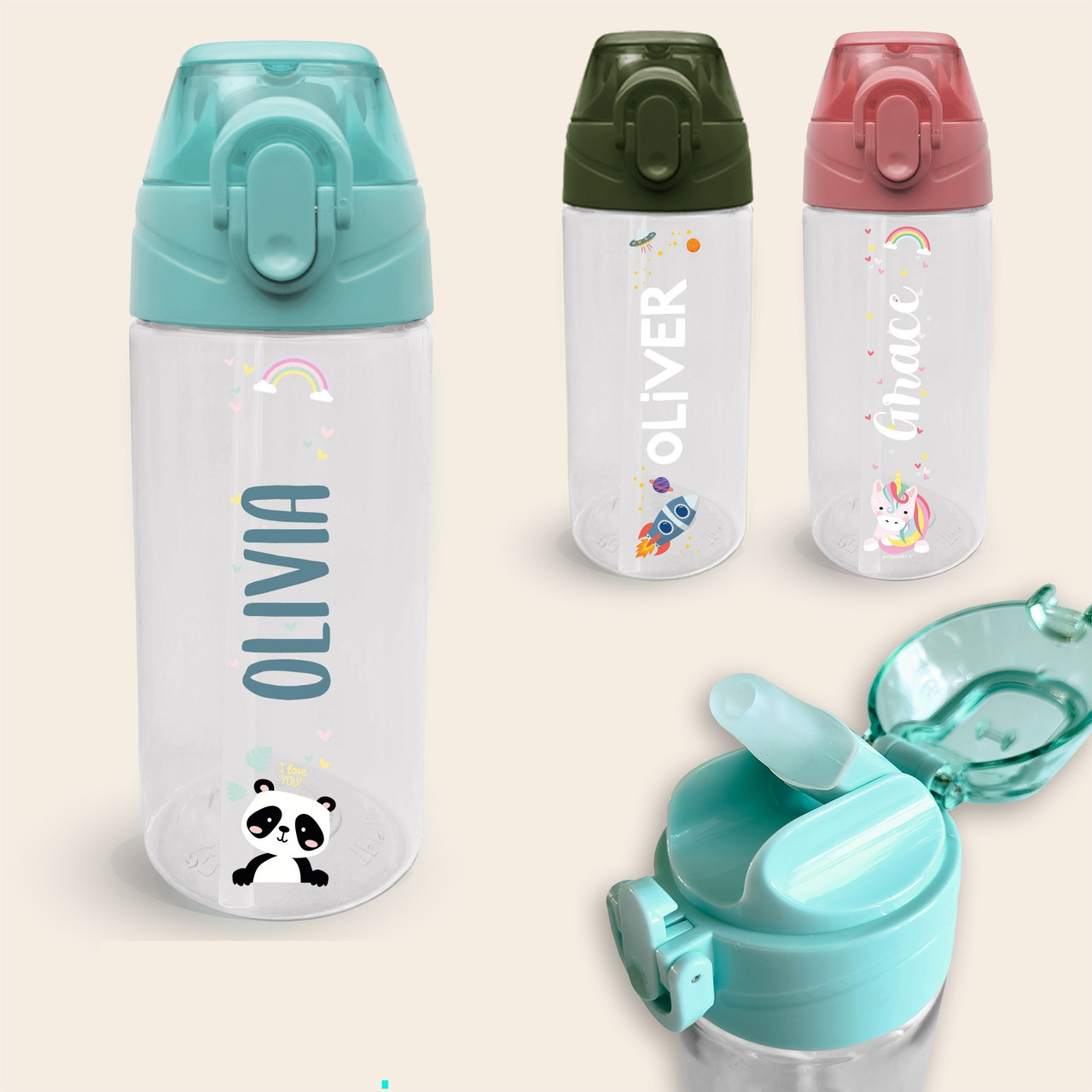 Easy2Name Personalised Kids Water Bottle with Name and Icon, 450 ml