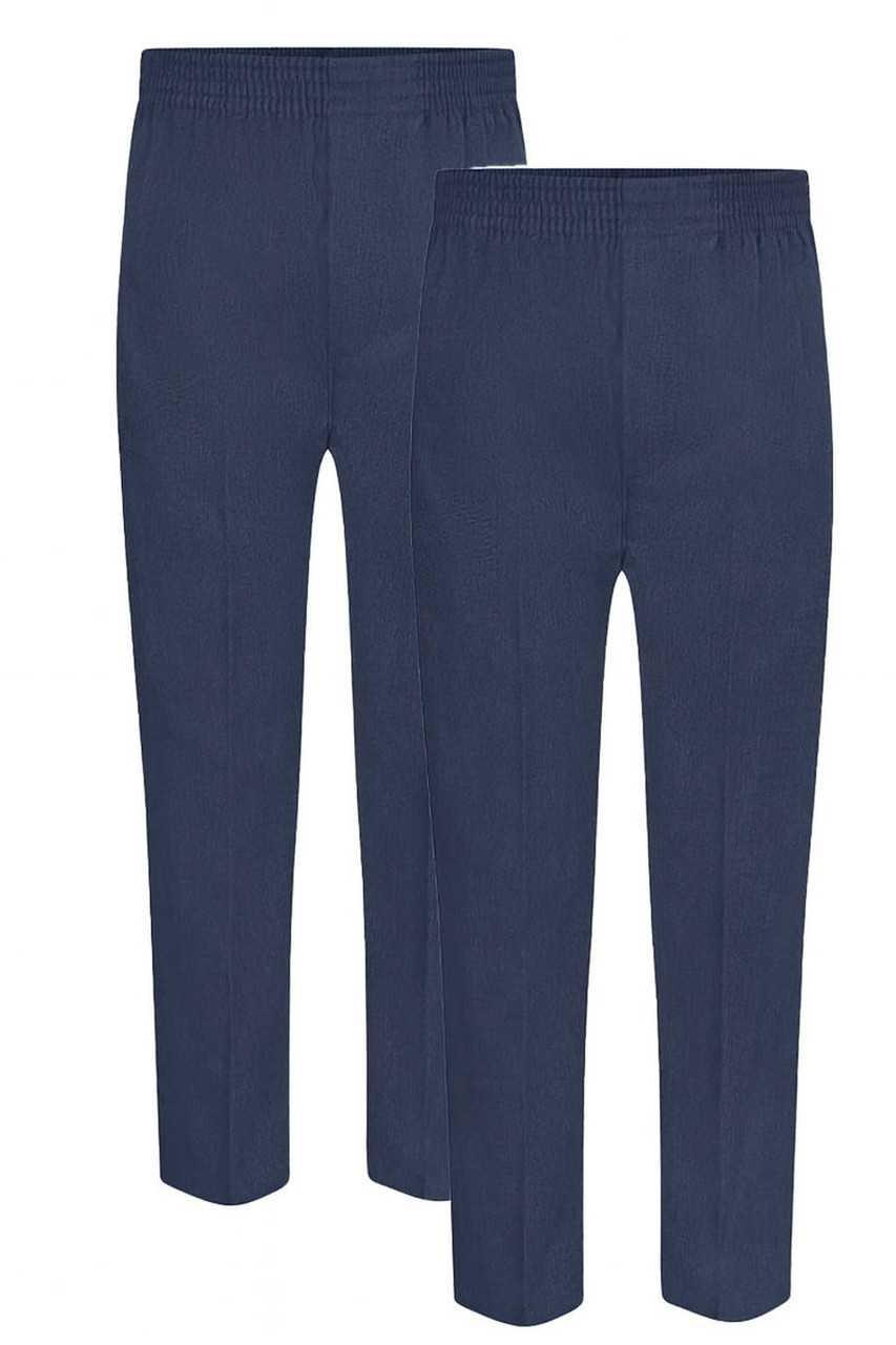 Pack of 2 Junior Boys School Uniform Full Elasticated Pull Up Trouser (Age 2-17) (Deck and Beach)