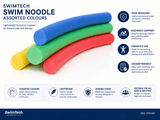 SwimTech solid foam swim noodle in assorted colours for swimming lessons, pool play and buoyancy practice