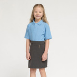 Zeco girls stretch heart school skirt in grey, worn, side view, close up