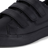 Kickers Tovni Trip Junior leather black school shoes side view showing triple Velcro strap and low-profile sole