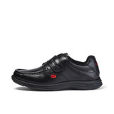 Kickers Reasan Strap Leather Youth Boys School Shoes Black angled front view