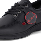 Kickers Kelland Lace Leather Youth School Shoes Black side view detail
