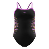 Speedo Girls' Plastisol Placement Thinstrap Muscleback Swimsuit Black/pink