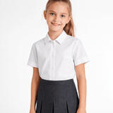 Girls white short sleeve school uniform blouse front view with classic collar