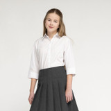 Zeco fitted ¾ sleeve non iron eco-blouse, twin pack in white, worn, side view, close up