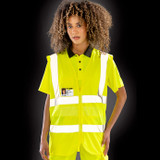 Fluorescent hi vis zip tabard with reflective bands and a clear ID pass pocket on the chest
