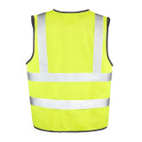 Fluorescent hi vis motorway vest with reflective bands round the body and over both shoulders