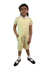 Yellow gingham summer school playsuit for girls aged 3 to 14.
Bright and cheerful, this yellow gingham school playsuit combines fun colour with traditional uniform design. Easy-care fabric and front zip make it ideal for summer term.