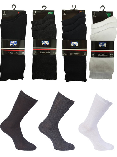 UK 3-5.5, White Pack of 3 Pairs Unisex Plain Ankle Cotton Rich Socks Uniform Kids School Socks 