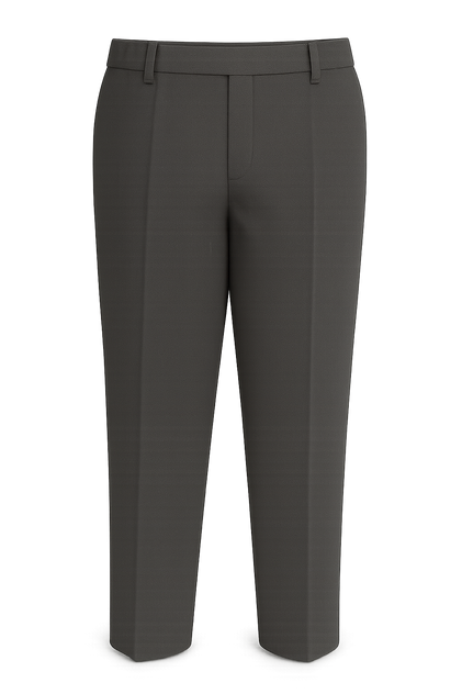 A high-quality digital image of boys' grey plus size school trousers, displayed on a transparent background for versatile use in web and print design. These trousers are designed with a generous fit around the waist and hips, making them ideal for sturdier builds. The trousers feature a school-uniform-approved mid-grey tone, a flat front design, and a slightly tapered leg from the knee down for a smart, modern silhouette. Details include an elasticated waistband at the back, a secure clip fastening at the front, belt loops, and side pockets for practicality and comfort throughout the school day. A high-quality digital image of boys' grey plus size school trousers, displayed on a transparent background for versatile use in web and print design. These trousers are designed with a generous fit around the waist and hips, making them ideal for sturdier builds. The trousers feature a school-uniform-approved mid-grey tone, a flat front design, and a slightly tapered leg from the knee down for a smart, modern silhouette. Details include an elasticated waistband at the back, a secure clip fastening at the front, belt loops, and side pockets for practicality and comfort throughout the school day.