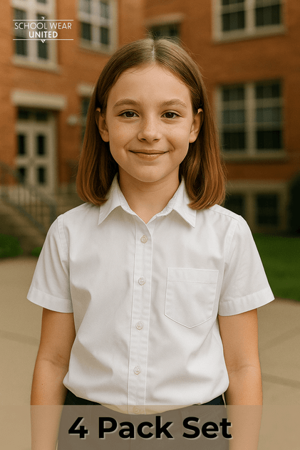 Girl wearing Ayra non-iron white school blouse – smart fit girls uniform shirt Girl wearing Ayra non-iron white school blouse – smart fit girls uniform shirt