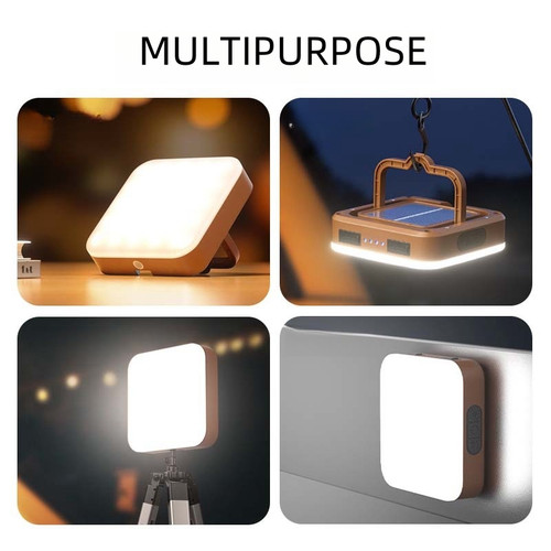 Camping scene showing 3-in-1 LED Lantern in use as tent light and portable power bank for emergencies Camping scene showing 3-in-1 LED Lantern in use as tent light and portable power bank for emergencies