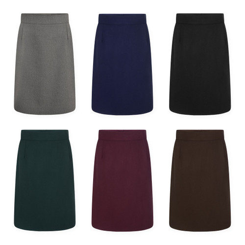 Zeco girls school pencil skirt in grey, navy, black, bottle green, maroon, brown