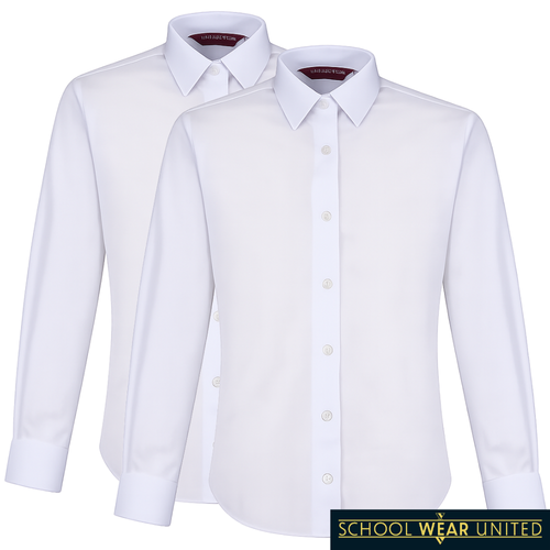Winterbottoms girls white long sleeve non iron school blouse, twin pack uniform blouse
