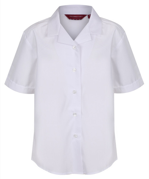 TPB422 Girls Short Sleeve Revere Collar Non-Iron Blouse - White - Twin Pack - White
