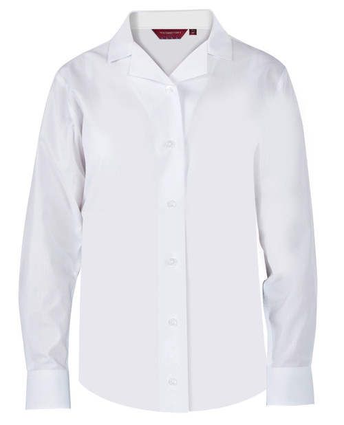 TPB423 Girls Regular Fit - Non - Iron - Twin Pack Long Sleeve Revere Blouse - White - White