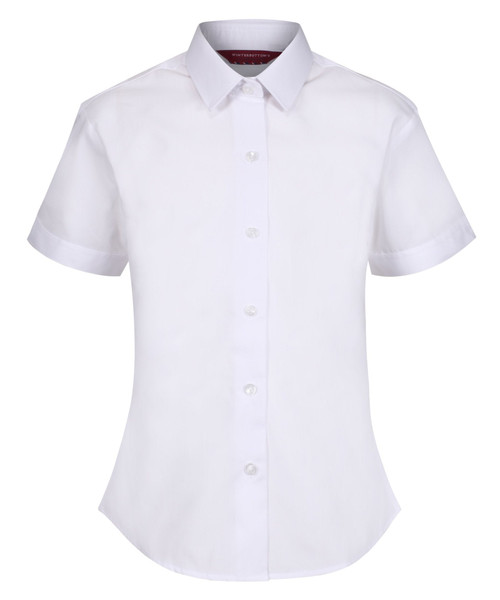 TPB425 Girls Short Sleeve Non-Iron Blouse - Slim Fit - White - Twin Pack - White