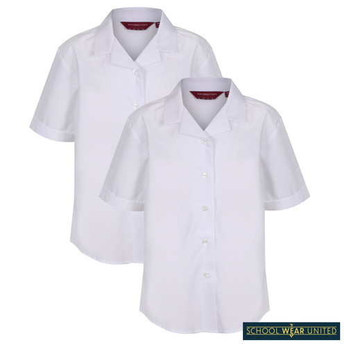 Girls Short Sleeve Revere Collar Non-Iron School Blouse - 2 Pack (Winterbottom) - 2 Pack