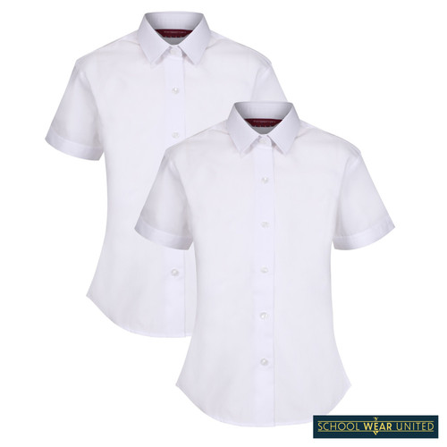 Girls Short Sleeve Non-Iron School Blouse - Slim Fit - 2 Pack (Winterbottom) - 2 Pack
