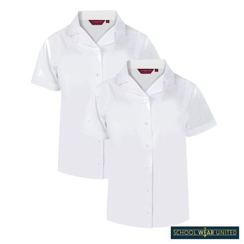 Girls Slim Fit - Non-Iron - 2 Pack Short Sleeve Revere School Blouse (Winterbottom) - 2 Pack