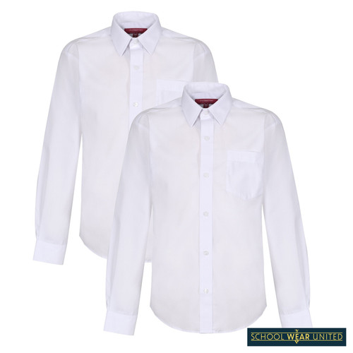 Boys Long Sleeve Non-Iron School Shirt - Regular Fit - 2 Pack (Winterbottom) - 2 Pack