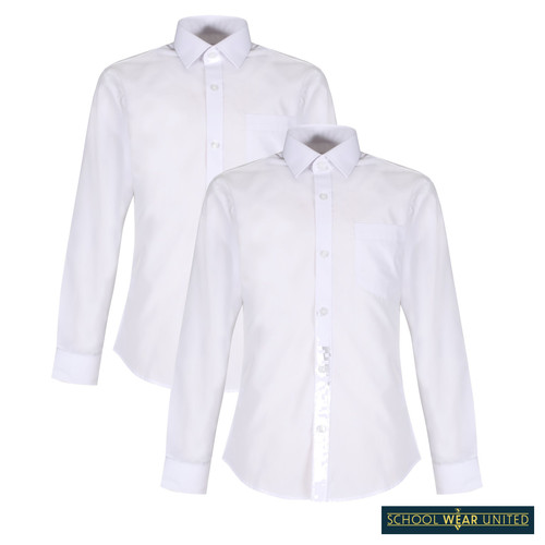 Boys Long Sleeve Non-Iron School Shirt - Slim Fit - 2 Pack (Winterbottom) - 2 Pack