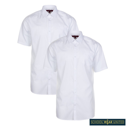 Boys Short Sleeve Non-Iron School Shirt - Slim Fit - 2 Pack (Winterbottom) - 2 Pack