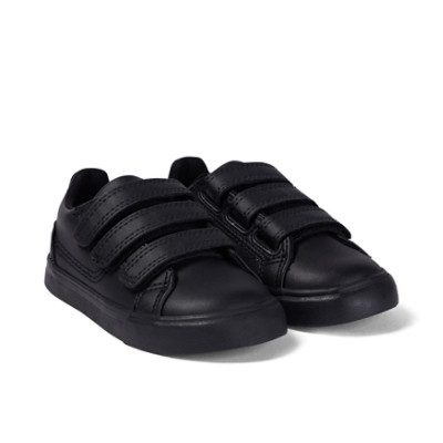 Kickers Tovni Trip Leather Infant School Shoes Black top view