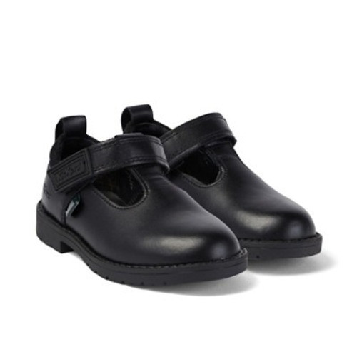 Kickers Lachly T Bar Leather Infant Girls School Shoes Black top view