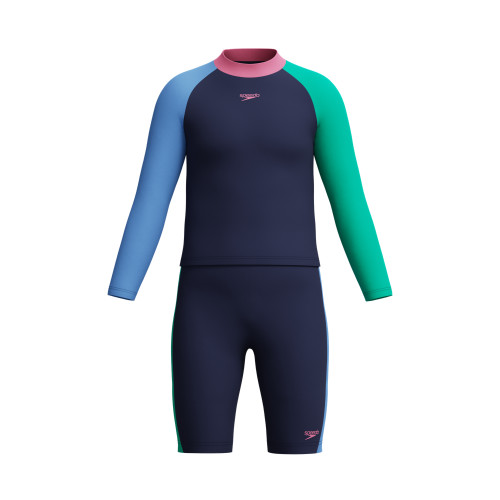 Speedo Long Sleeve Colorblock Rash Guard & Jammer Set