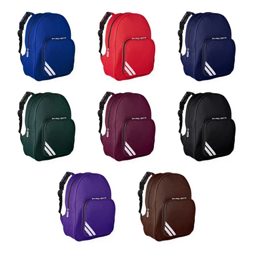 Zeco infant school backpack in royal blue, red, navy, bottle green, maroon, black, purple, brown