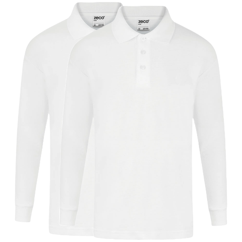 Zeco twin pack school white long sleeve polo shirt