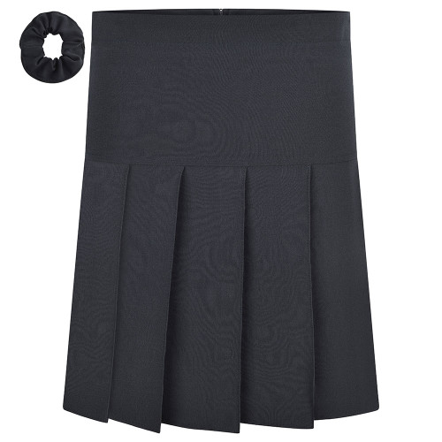 Zeco stretch pleated school skirt long length in navy