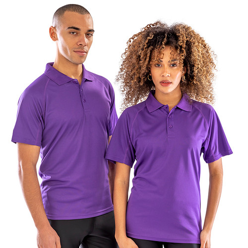 Royal blue quick dry performance polo shirt with ribbed collar and three button placket