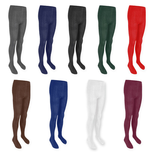 Zeco girls cotton rich school tights, in charcoal, navy, black, bottle green, red, brown, royal blue, white and maroon