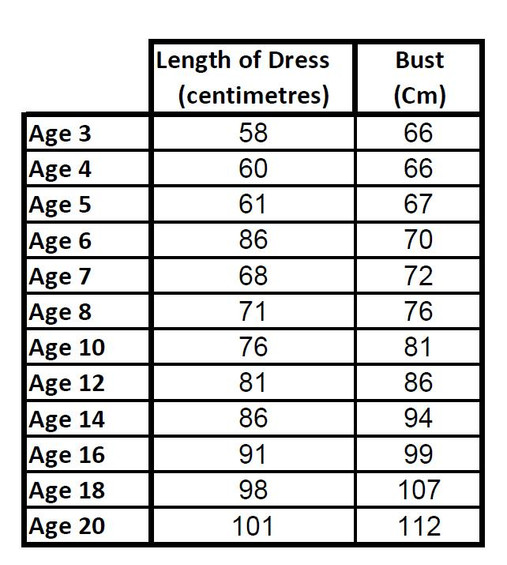 School Summer Dress Measurements