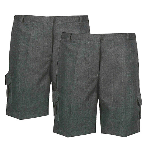  2pk Cargo Boys Elastic Back School Shorts Grey