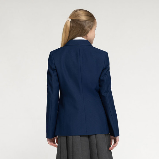 Zeco unisex eco school blazer in royal blue, worn, back view, close up
