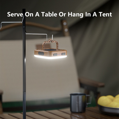Detail of foldable carry handle on solar rechargeable LED Camping Lantern for easy hanging or carrying