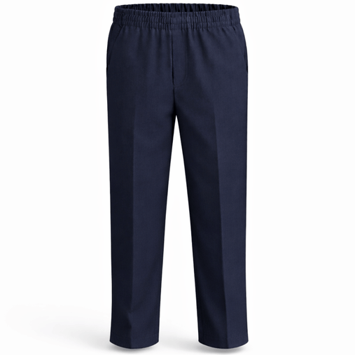Boys navy plus fit school trousers full elastic waist pull-on style, comfortable eco school uniform trousers