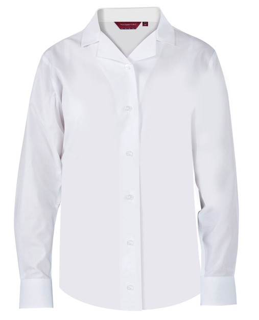 TPB423 Girls Regular Fit - Non - Iron - Twin Pack Long Sleeve Revere Blouse - White - White