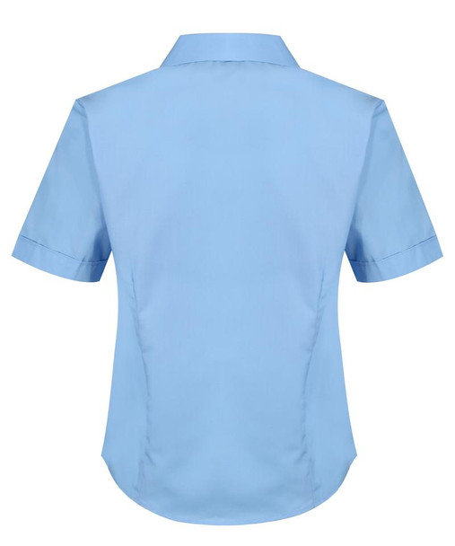 TPB422 Girls Short Sleeve Revere Collar Non-Iron Blouse - White - Twin Pack - Blue