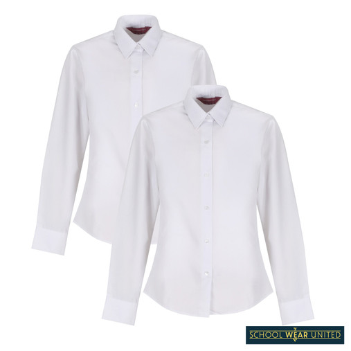 Girls Long Sleeve Non-Iron School Blouse - Slim Fit - 2 Pack (Winterbottom) - 2 Pack