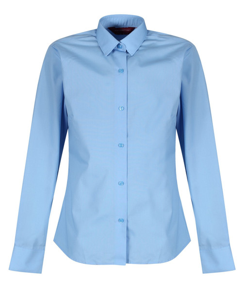 TPB424 Girls Long Sleeve Non-Iron Blouse - Slim Fit - White - Twin Pack - Blue