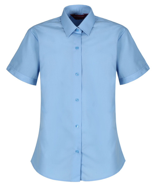 TPB425 Girls Short Sleeve Non-Iron Blouse - Slim Fit - White - Twin Pack - Blue